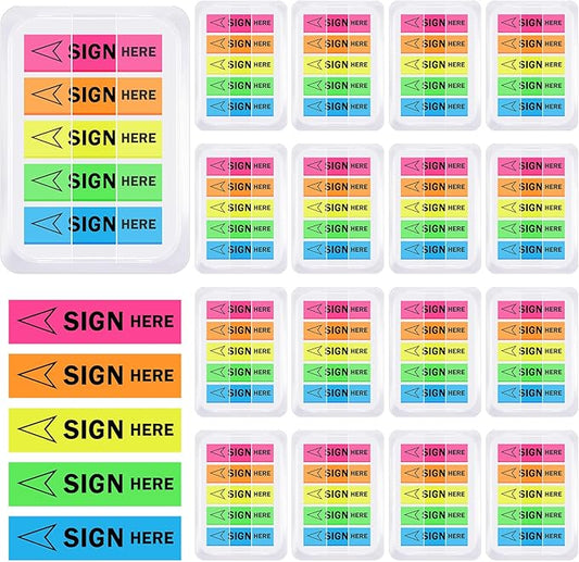 Teling 2000 Pcs/ 20 Packs Sign Here Sign Date Tabs Stickers Colored with Dispenser Arrow Flag Tabs with Dispenser Easy to Post for Notary Books Paper(Elegant Style)