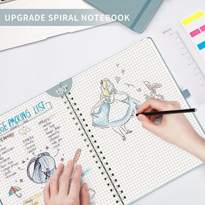 AHGXG Graph Paper Notebook - Spiral Notebook 8.5" x 11", A4 Large Hardcover Leather Journal Grid Notebook, 100 gsm Thick Graph Paper,Journals for School Writing Graphing Engineering Math, GrayBlue