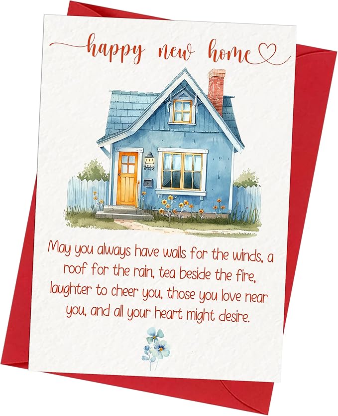 New Home Card, Housewarming Card, Congratulations Home Card - Folded 5"x7" Sing Card with Red Envelope - House Warming Gifts New Home Owner, Neighbor, Friend, Women, Men