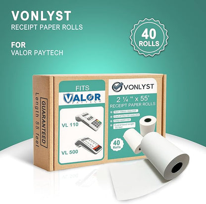 Receipt Paper Roll for Valor Paytech VL 110 and VL 500 Credit Card Machine (40 Rolls)