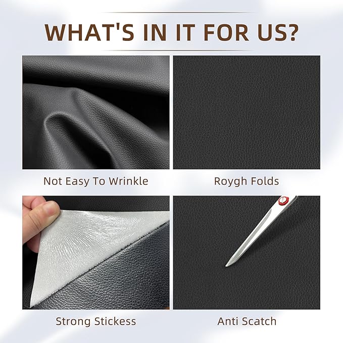CHEIGHY Leather Repair Kit Self Adhesive Leather Repair Patch for Furniture 15.7X78.7 inch Vinyl Repair Kit for Couches Car Seats Sofa Office Chair Belt Jackets (Black)
