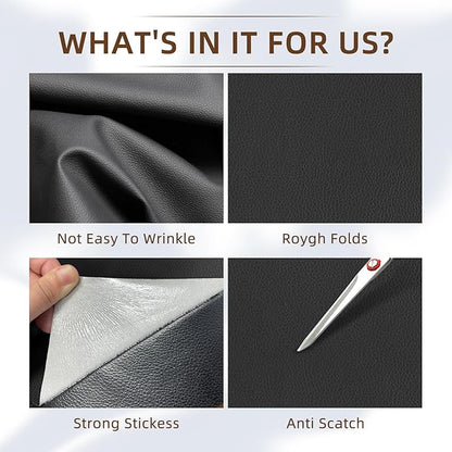CHEIGHY Leather Repair Kit Self Adhesive Leather Repair Patch for Furniture 15.7X78.7 inch Vinyl Repair Kit for Couches Car Seats Sofa Office Chair Belt Jackets (Black)