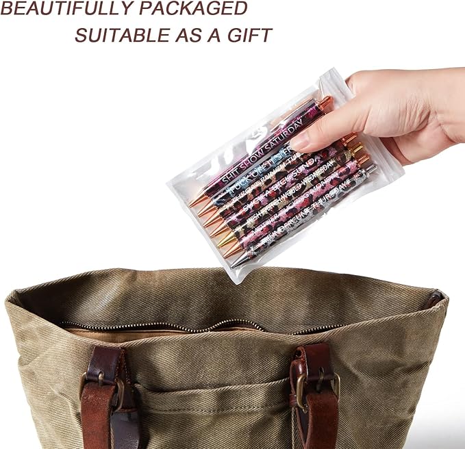 7pcs Leopard Pens Ballpoint Pens, Spoof Fun Ballpoint Pen Set，Black Ink Novelty Metal Pens Swear Word Daily Pen Set