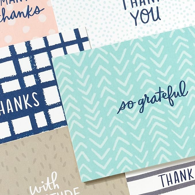 Hallmark Minimalist Thank You Note Card Assortment (48 Blank Cards with Envelopes) Mint Chevron, Blush Polka Dot, Stripes