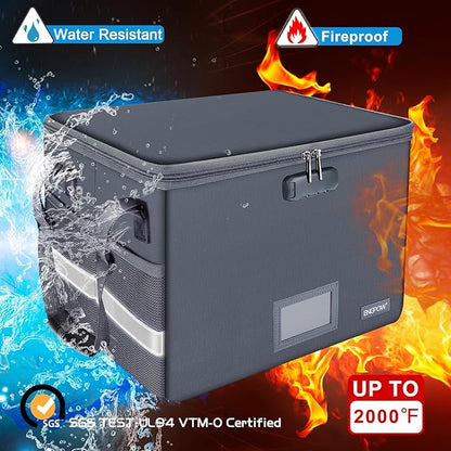 ENGPOW File Box with Lock,Fireproof Document Box with Pockets,Collapsible File Storage Organizer Box Filing Box with Handle,Portable Home Office Safe Box for Hanging Letter/Legal Folder,2 Pack(Gray)