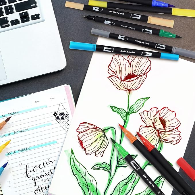 Brush Markers for Adults Coloring,36 Colors Art Markers Colored Pens for Bullet Journaling Note Taking Drawing Calligraphy Lettering,Art School Supplies