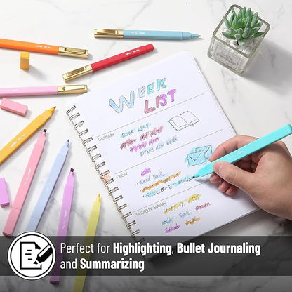 Mr. Pen- Dual Tip Aesthetic Highlighters and Pens No Bleed, 12Pack, Assorted Colors Bible Highlighters No Bleed Highlighters for Bibles, Black Ink Bible Pens No Bleed Through Ballpoint Pens Ballpoint