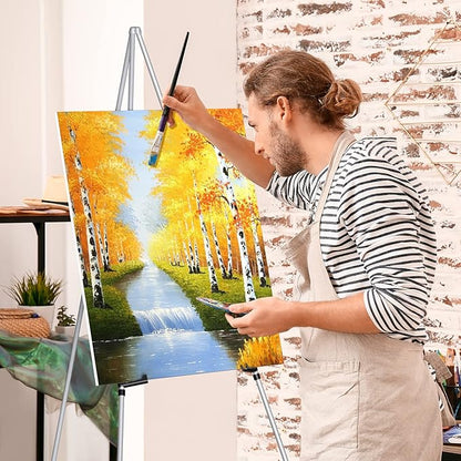 Display Artist Easel Stands - 63" Instant Tripod Collapsible Portable Floor Easels - Easy Folding Adjustable Art Poster Metal Stands for Display Show, Wedding, Painting - Silver 2pack