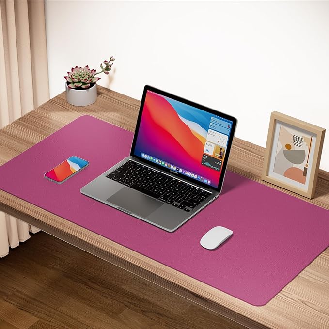 Boutilon Leather Desk Pad 30" x14",Non-Slip Mouse Pad,Office Desk Mat,Waterprooft PU Leather Desk Blotter,Desk Pad Protector,Desk Writing Pad for Home Office Decor (M-Rose Pink)
