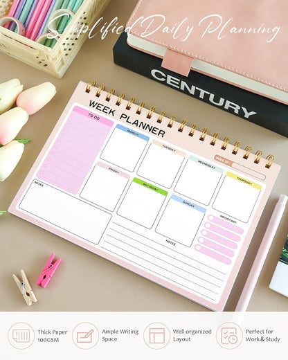 Weekly To Do List Notepad with 52 Undated Tear Off Sheets（6.5"×9.5"), Desk Notepad with Multiple Sections, Planning Notepad Calendars for Student Office and Homes