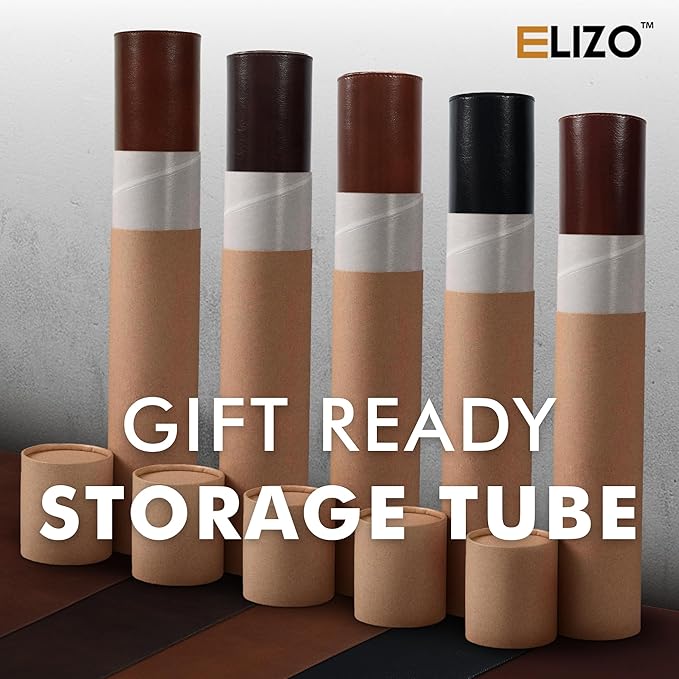 Elizo Leather Desk Mat Desk Pad Blotter Set - Real Full-Grain Leather (32x16) 2-Layer Genuine Desk Cover Protector & Large Mouse Pad | Computer Keyboard Desk Accessories for Office & Home Carbon