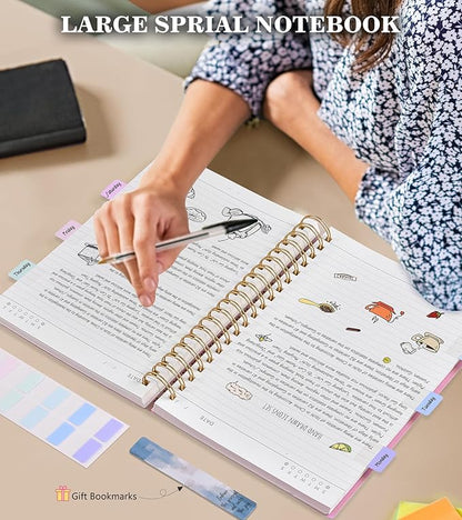 Pink Spiral Notebook Journal College Ruled 8.5''x 11'', 360 Pages Lined Thick Journals for Women Men, A4 Large Spiral Notebooks with 100GSM Paper, Spiral Journaling for Writing Work, School