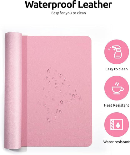 YSAGi Leather Desk Pad Protector, Large Mouse Pad, Non-Slip PU Leather Desk Blotter, Laptop Desk Pad/Mat, Waterproof Writing Pad for Office and Home (23.6" x 13.8", Pink)