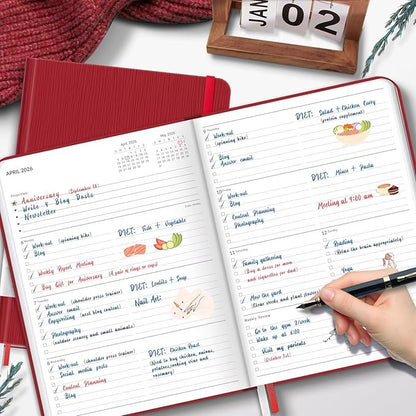 2026 Planner, Large Weekly and Monthly Planners, A4 Faux Leather Daily Calendar 2026 Planner, 12 Month Agenda from Jan. to Dec., Hardcover Habit Tracker Journal(Red)