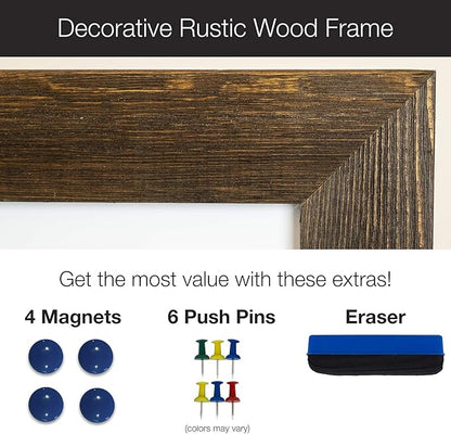 Excello Global Products Dry Erase Cork Board Combo: Magnetic White Board with Cork Bulletin & Rustic Wooden Frame for Home, School, Office - 24"x36"