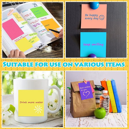 Yexiya 64 Pcs Lined Sticky Notes Self Stick Notes with Lines Bright Assorted Colors Sticky Pad for Home Office Products Post Memos, 1920 Sheets(4 x 6 Inch, 3 x 3 Inch,Stylish Color)