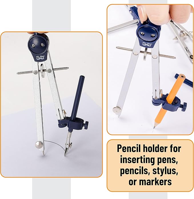 Mr. Pen- Professional Geometry Set Metal Compass, 7 pcs, Geometry Precision Tool Set with Shatterproof Storage Box, Drafting Tools & Drafting Kits, Circle Drawing Tools for Engineers Students