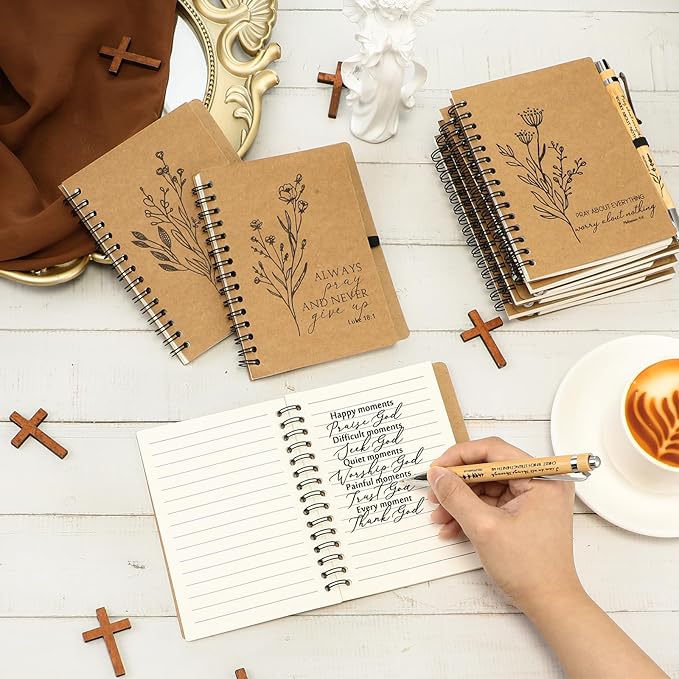 20 Pcs Bible Verse Spiral Notebook with Bamboo Christian Ballpoint Pens Aesthetic Religious Notepads Inspirational Journals Easter Christian Gifts for Women Men Office (Classic Style)