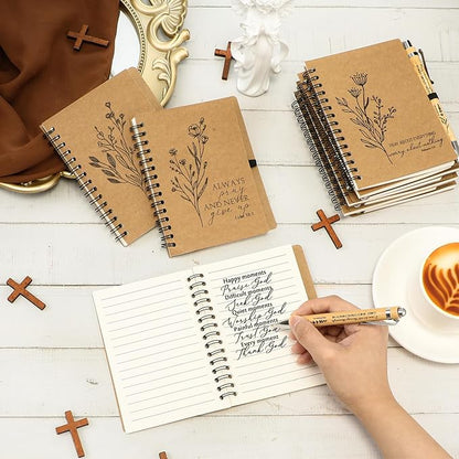 100 Pcs Bible Verse Spiral Notebook with Bamboo Christian Ballpoint Pens Aesthetic Religious Notepads Inspirational Journals Easter Christian Gifts for Women Men Office (Classic Style)
