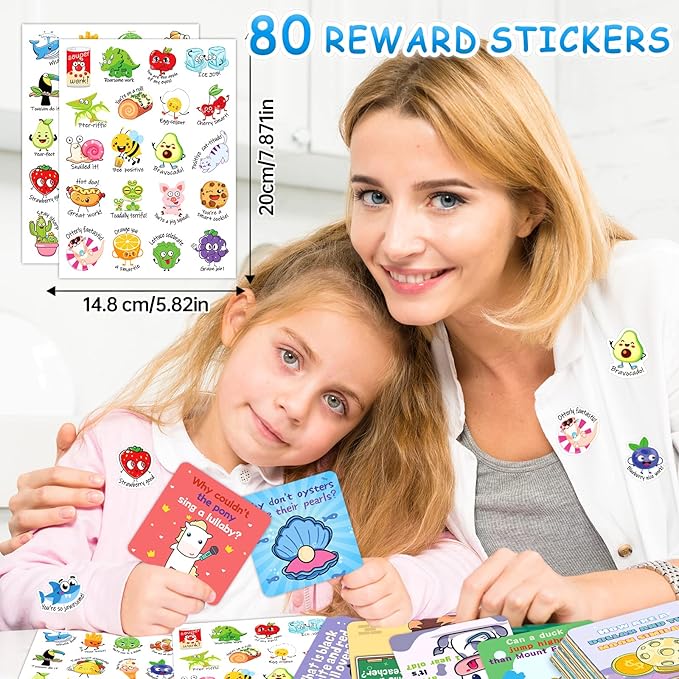 160 Joke Cards for Kids Lunch Box Jokes for Kids, Inspirational Lunch Notes for Boys Girls Students Lunch Notes Jokes Cards with 80 Reward Stickers for Teacher