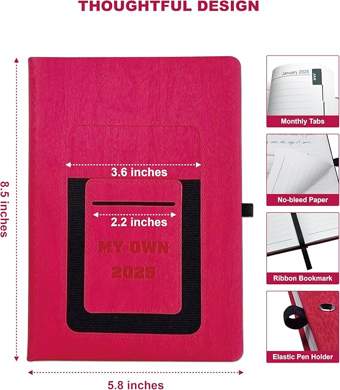 2025 Weekly and Monthly Planner with Pen: Jan 2025-Dec 2025, A5 size 8.5" x 5.75", Hard Cover Agenda Planner with Phone Holder, Card Holder and Pen Holder (Red)