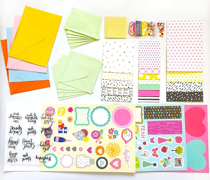 Huralona Handmade DIY Greeting Card Kits includes 16 Blank Cards 16 Colorful Envelopes with Decoration Accessories for Craft Birthday Thanksgiving Christmas Wedding Invitation Card Making Pink