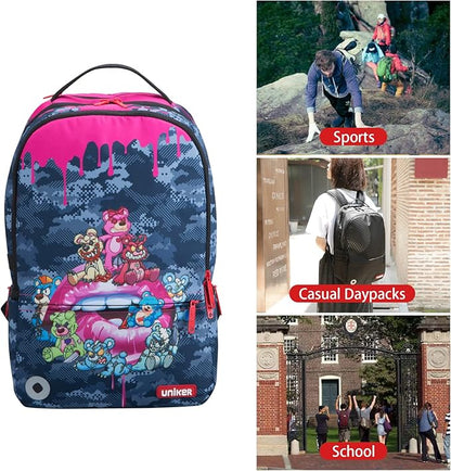 UNIKER Backpack for Girls,Graffiti Backpack for women,School Backpack for Girls, Laptop Backpack for 15.6 Inch,College Bag Computer Bag Pink, 20L