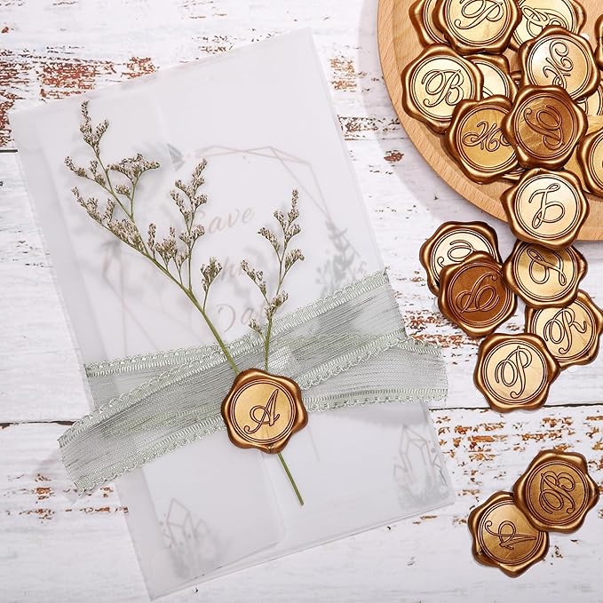 Yoption Initial R Wax Seal Stickers, 100 Pack Antique Gold Letter Self Adhesive Envelope Sealing Stickers for Wedding Party Birthday Christmas (R)