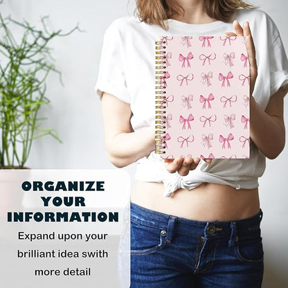 BearCake Pink Bow Sticky notebook,Cute Pink Preppy Journal,Trendy Coquette Pink Bow Notebook for women notebook,Pink bow notebook for note taking,Hardcover Spiral Notebook 5.5x8.3