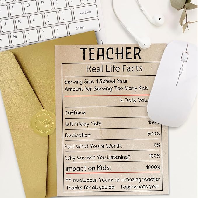Funny Teacher Appreciation Card, 10.6x7.9 inches Teacher Thank You Card with Envelope, Teacher Gifts form Students, Teacher Appreciation Week Gifts Ideas