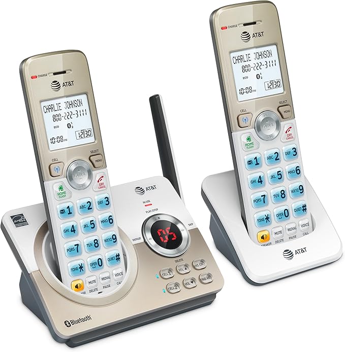 AT&T DL72219 DECT 6.0 2-Handset Cordless Phone for Home with Connect to Cell, Call Blocking, 1.8" Backlit Screen, Big Buttons, intercom, and Unsurpassed Range