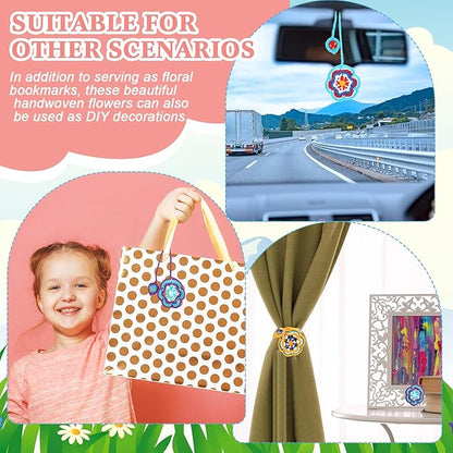 Harloon 4 Pieces Christmas Book Lover Gifts Flowers Crochet Bookmark Book Lovers Bookmarks Handmade Knitted Book Marker Curtain Tiebacks Holdbacks Car Ornaments for Readers Writers Library(Classic)