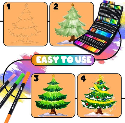 72 Colors Dual Tip Art Markers Pens for Adult Coloring Books, Brush and Fine Tip Coloring Marker for Drawing Journaling Note Taking Lettering