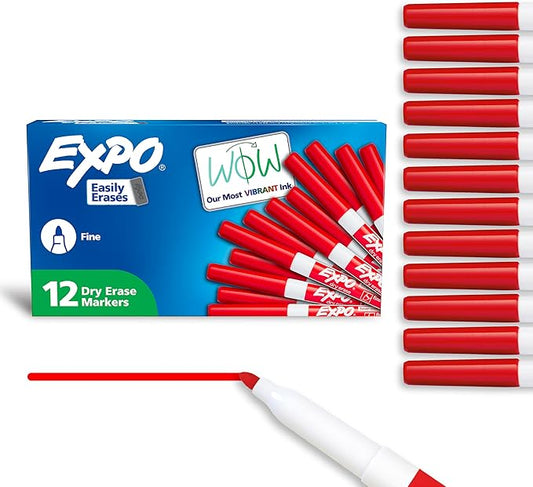 EXPO 86002 Sanford EXPO Low Odor Dry Erase Marker, Fine Point, Red, Box of 12