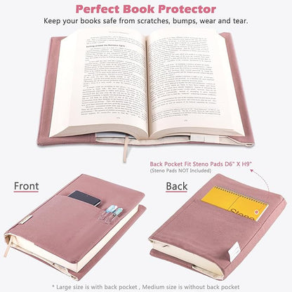 Canvas Book Covers, Washable Book Protector, Book Cover for Paperback Novels, Adjustable Book Cover for Hardcover with Pockets for Pen, Soft Cover Books, Book Lovers Gifts