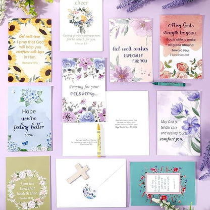 50 Pack Religious Get Well Cards with Scripture Assorted Bible Verse 4 x 6 Inch Affirmation Inspirational Christian Watercolor Floral Photography Wishing You Well Greeting Cards with Envelopes