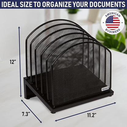 Dasher Products Inclined File Sorter Desk Organizer - File Rack with 5 Upright Sections for Documents, Binders, Folders, Clipboards, and More. Desktop Organization for Home, Office, School, and Store