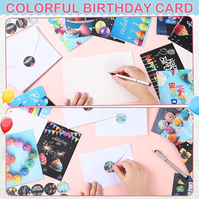 200 Set Unique Happy Birthday Card Bulk with Envelope and Sticker Blank Greeting Card Large 5 x 7 Inch Suitable for Office Kids Women Men, 20 Styles(Classic Style)