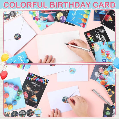 200 Set Unique Happy Birthday Card Bulk with Envelope and Sticker Blank Greeting Card Large 5 x 7 Inch Suitable for Office Kids Women Men, 20 Styles(Classic Style)