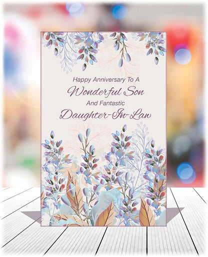 Chuck's Card-O-Rama - Anniversary Card For Son and Daughter-in-Law - Made in America - Premium Card Stock, Envelope Included - 5" x 7.75" - Packaged in Extra Sturdy Mailer - 96048