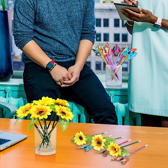 Zhanmai 24 Pieces Sunflower Butterfly Pens Bulk Novelty Pens Cute Ballpoint Writing Pens 0.5 mm 0.7 mm Party Favors for Classroom Teacher Student Office(Sunflower and Butterfly Style)