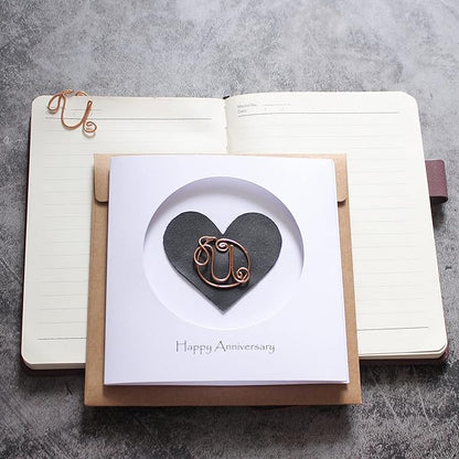 Personalized Initial Copper Card, Copper Initial, Anniversary Card for Her, Couple, Gift for Her (U)