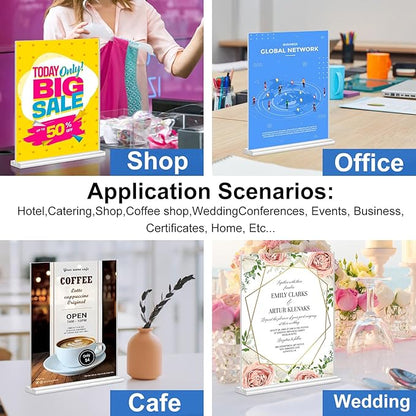 Arrobust Acrylic Sign Holder 8.5 x 11 Inches, 12 Pack Clear Display Table Top Signs Stand, Double Sided Vertical Flyer Holder,Plastic Frames Paper Holder for Stores Home Office Menu Retail Show Fair