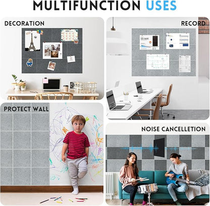 Large Cork Bulletin Board for Wall 36"x24", 6 Pack Felt Wall Tiles with 50 Pushpins, 30 Safe Removable Adhesive Tabs, Decorative Pin Board Tack Board for Office Home School, Dark Blue