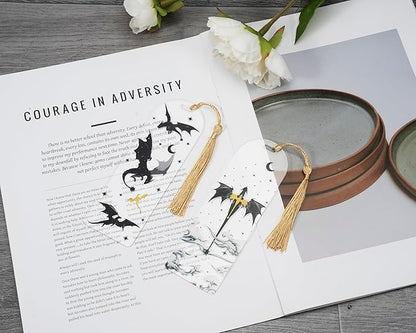 TwoDays 4th Wing Inspired Bookmarks, Fantasy Dragon Acrylic Bookmarks for Bookish Gifts, Cool Romantasy Book Merch for Book Lovers (6"x2", Set of 2)