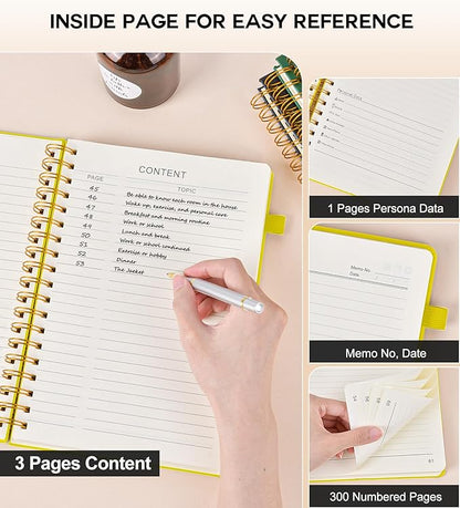 Spiral Notebook Journal for Women Men, 300 Numbered Lined Pages, College Ruled, A5 Hardcover Spiral Bound Notebook for School, Work, Note Taking Writing, Leather Spiral Journal Medium 5.9"x8.5"