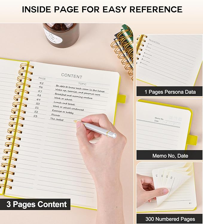 Large Spiral Notebook Journal for Women Men - 300 Numbered Lined Pages, College Ruled,B5 Hardcover Spiral Bound Notebook for School, Work, Note Taking, Writing, Leather Spiral Journal 7"x10"