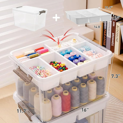 Citylife 32 QT Plastic Storage Bins with Removable Tray Large Stackable Storage Containers for Organizing Craft Storage and Storage Craft, Clothes, Files, Office Supplies, 2 Packs