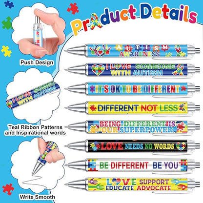 48 Pcs Autism Awareness Pens Mental Health Awareness Ballpoint Pens Bulk Colorful Puzzle Pieces Pens Motivational Gifts for Classroom Office Stationery Favors Supplies