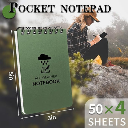 Waterproof Notebook, 4 Pack Top-Spiral Pocket Notepad, 3" x 5" Weatherproof NotePad, All Weather Police Pocket Notebook Little Memo Steno Note Pads for Outdoor Office School Recording, Black